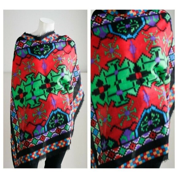 Echo Bright Colourful  Fine Wool Southwestern Print Square Scarf - Picture 1 of 6